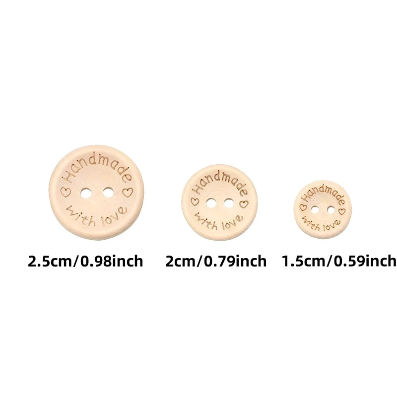 100/140 Pcs Assorted Sizes Wood Buttons Set, Natural Khaki Handmade with Love Tags for Sewing,Crafting, DIY Clothing Accessor