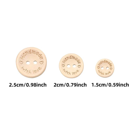 100/140 Pcs Assorted Sizes Wood Buttons Set, Natural Khaki Handmade with Love Tags for Sewing,Crafting, DIY Clothing Accessor