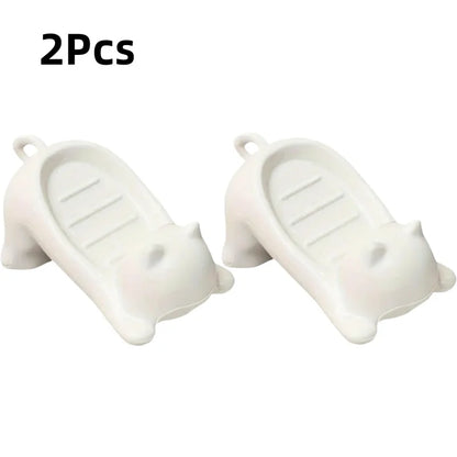 Cute Cartoon Cat Soap Dish with Drainage Plastic Holder for Bathroom Ideal for Soap and Sponges Storage Soap Holde Decorative