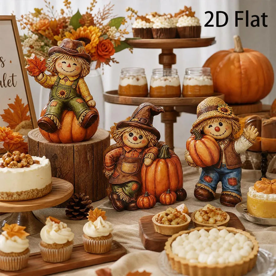 2-Piece/Set Autumn Scarecrow Wooden Ornaments, Wooden Thanksgiving Table Decorations, Vintage Autumn Standee Table Decoration