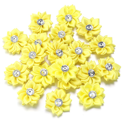 20pcs/lot 40mm Mini Inlaid Rhinestones Small Handmade DIY Satin Ribbon Flowers Head Decorate Clothing Supplies Accessories - 