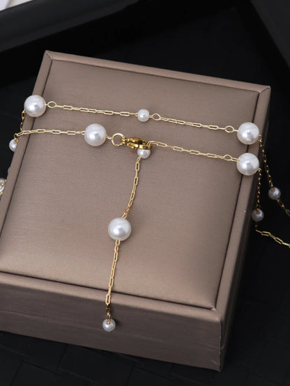 Elegant Pearl Y-Shaped Lariat Necklace - Adjustable Long Sweater Chain, Irregular Pearl Drop for Women, Bridal & Banquet Jewe