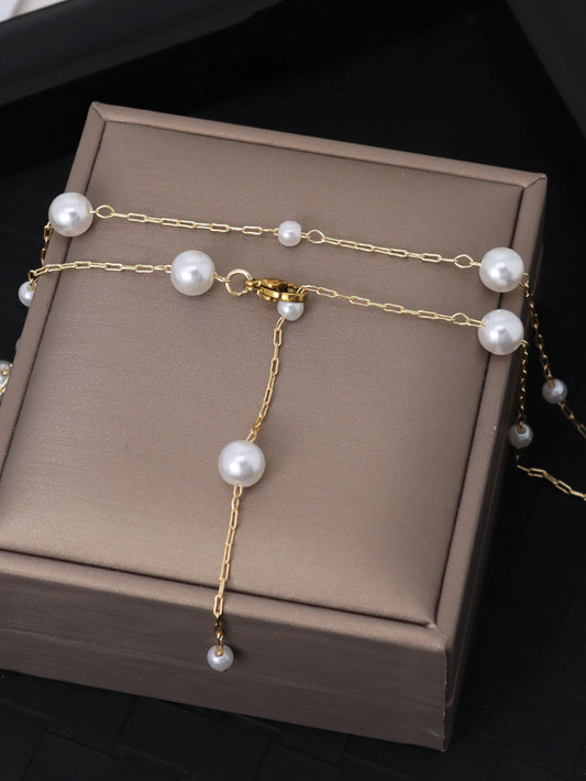 Elegant Pearl Y-Shaped Lariat Necklace - Adjustable Long Sweater Chain, Irregular Pearl Drop for Women, Bridal & Banquet Jewe