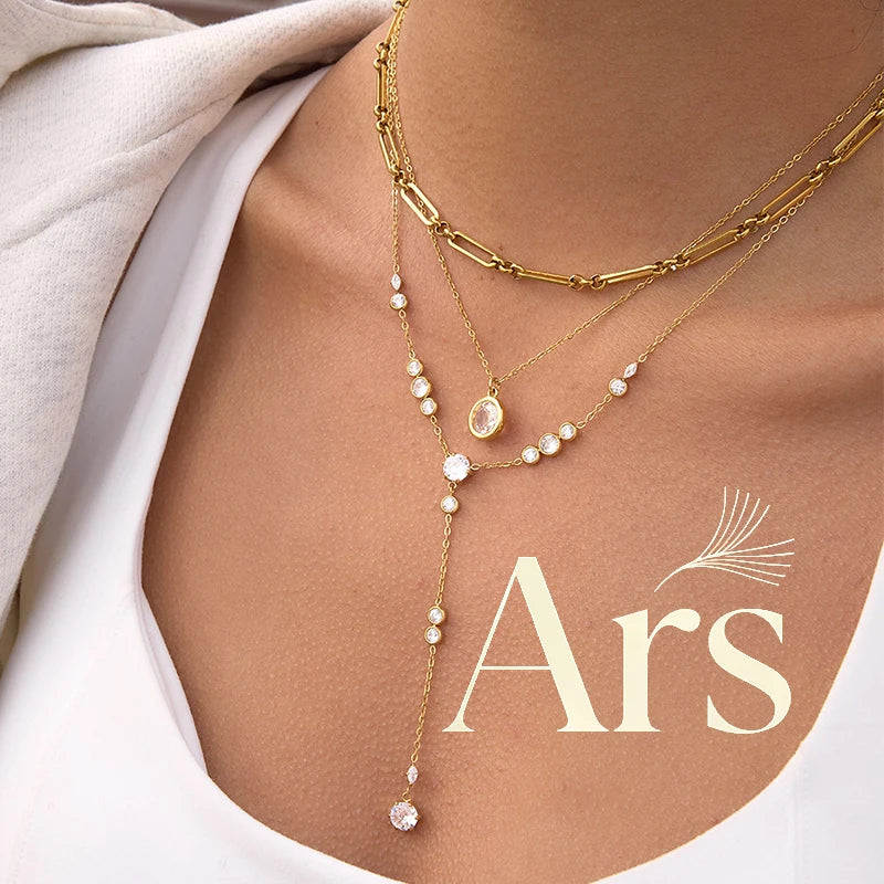 Ars Stainless Steel Y Necklace Dainty Lariat Drop Chain Necklaces Women's 18k Gold Plated Chain Necklace Multi Zirocn Necklac