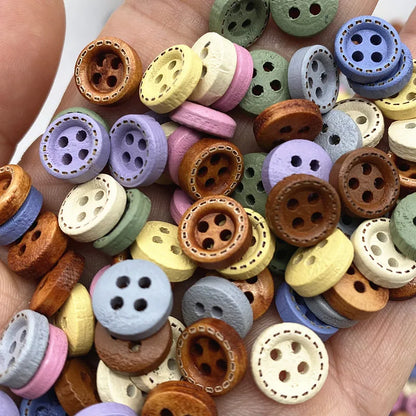 50pcs 10mm 4hole Mini Color Kids Buttons Wood Buttons Clothing Wedding Decoration Sewing Accessories