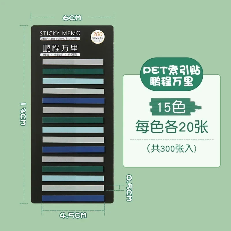 300Pcs Color Translucent Strips PET Index Sticker Note Highlight Mark Stickers Subjects Bookmarks Student Stationery Sticky N