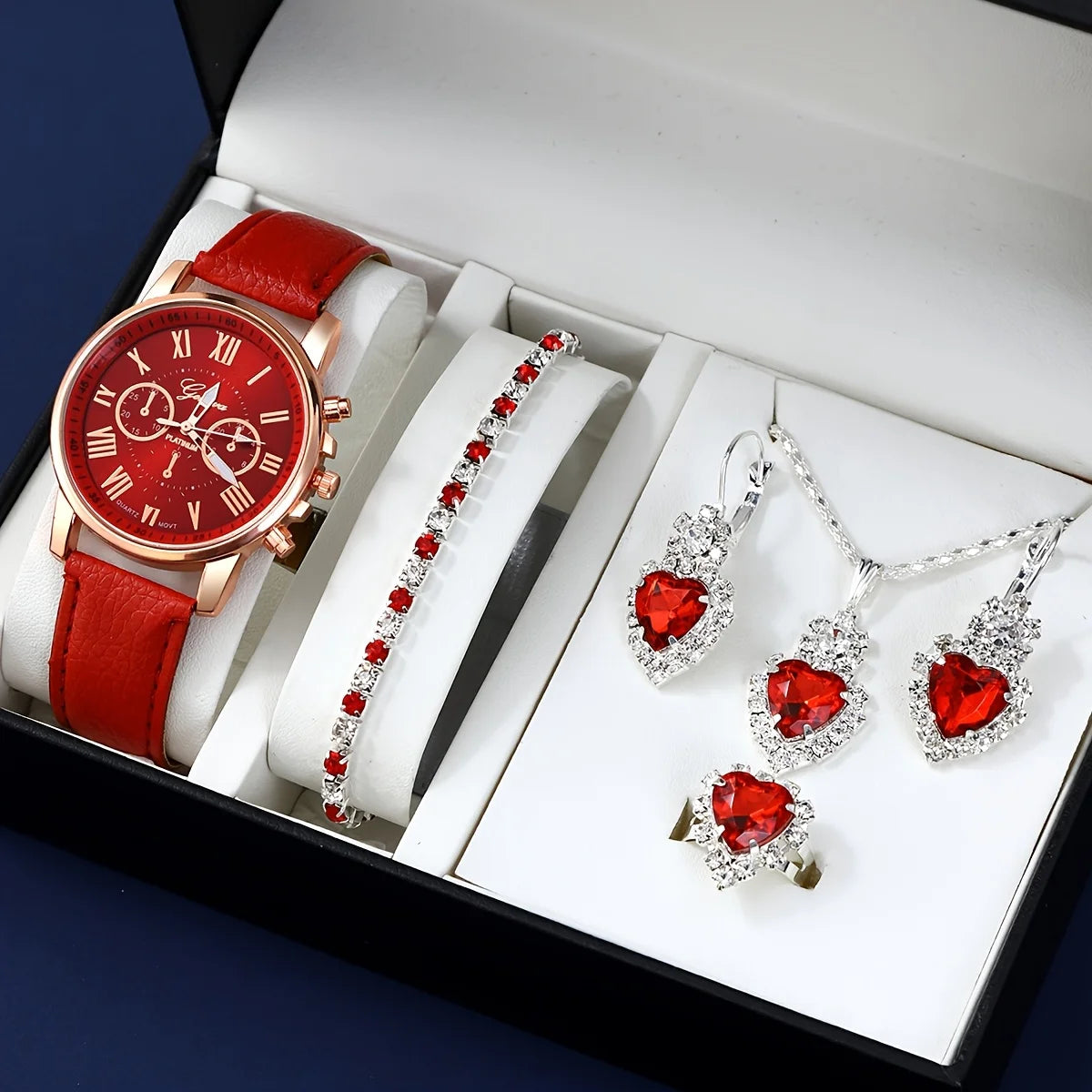 Fashion Quartz Watch and Jewelry Set, Shock Resistant Circular Analog Digital Display, PU Leather Strap, Zinc Alloy Case - 5