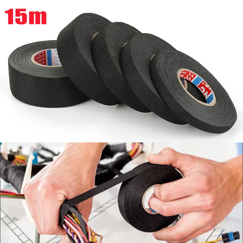 15M 9/15/19/25/32MM Heat-resistant Adhesive Cloth Fabric Tape For Automotive Cable Tape Harness Wiring Loom Electrical Heat T