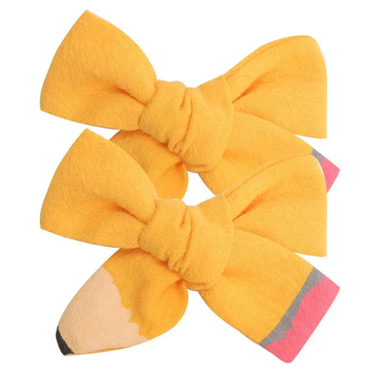 2Pcs Pencil Bow Hair Clips Cute Hairpins Kawaii Back To School Barrette For Girls Children Kids Headdress Headwear Accessorie