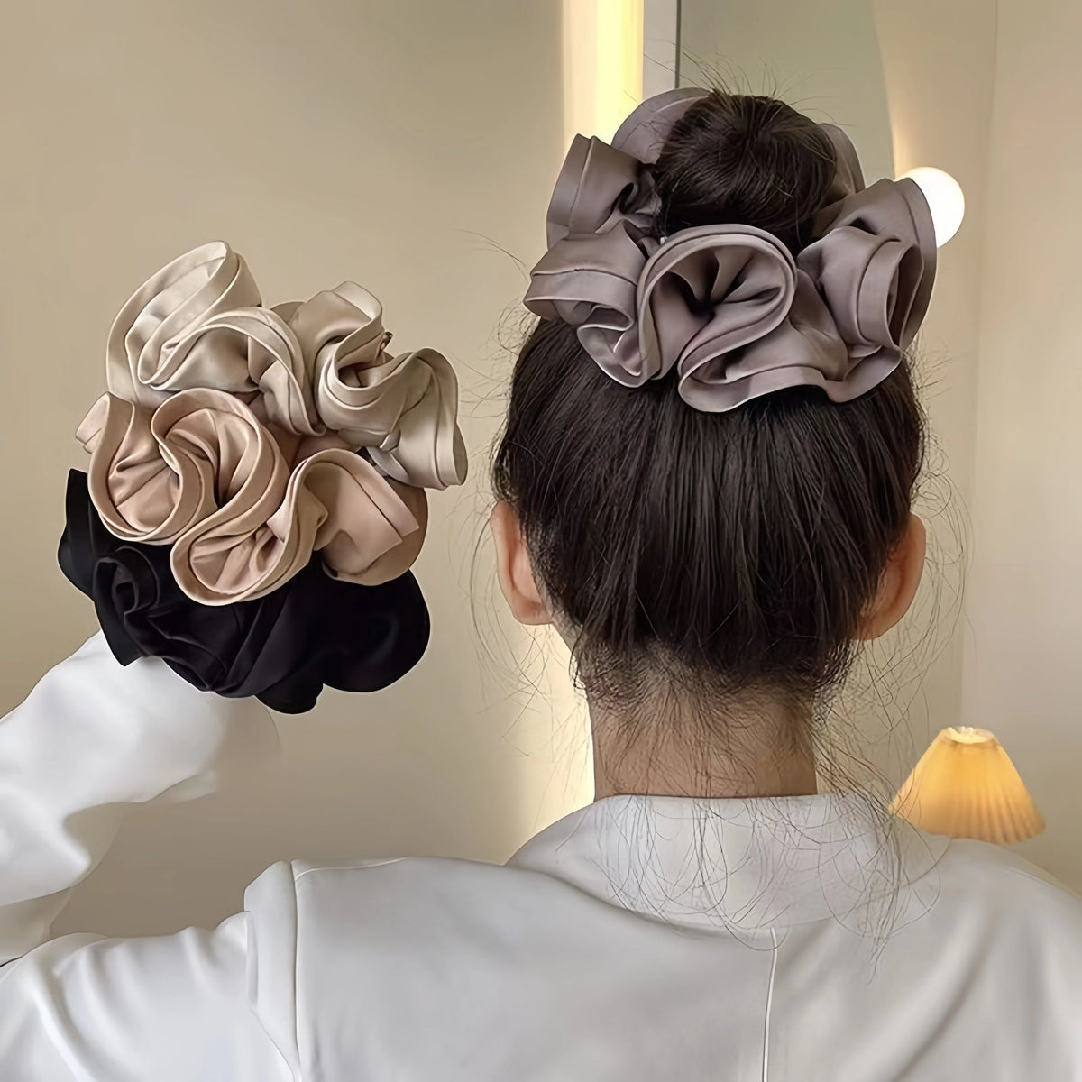 Korean Big Hair Tie Ribbon Scrunchies Satin Elastic Hair Band Bow Women Simple Temperament New Style Ponytail Hair Accessorie