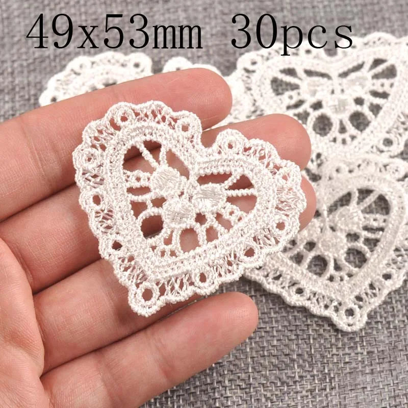 Flower White Lace Applique Mesh Trim For Sew On Guipure Fabric Wedding Supplies Home Decoration - 49x53mm 30pcs