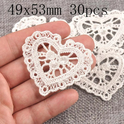Flower White Lace Applique Mesh Trim For Sew On Guipure Fabric Wedding Supplies Home Decoration - 49x53mm 30pcs