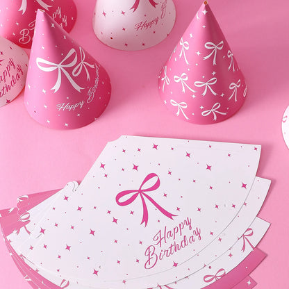 6 Pink Bow-Themed Party Paper Hats, Cute and Beautiful Pink Bow Designs, Suitable for Birthday Parties, Gender Reveal Parties