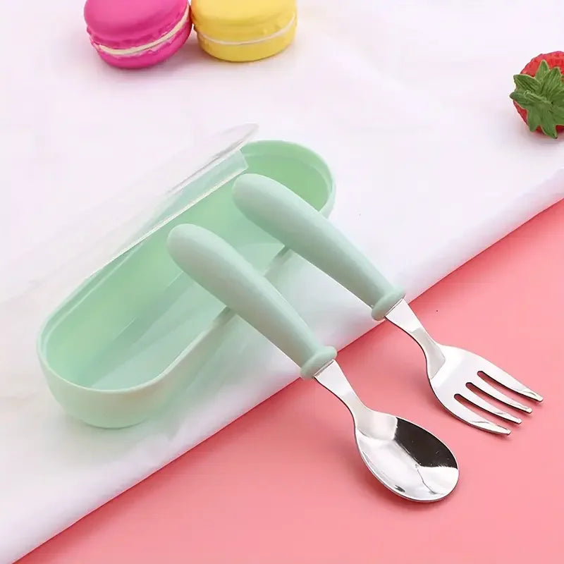 Set Of 2 Stainless Steel Children's Cutlery Spoon/fork Box Suitable For Baby Cutlery, Ideal As A Gift For Mothers And Babies 