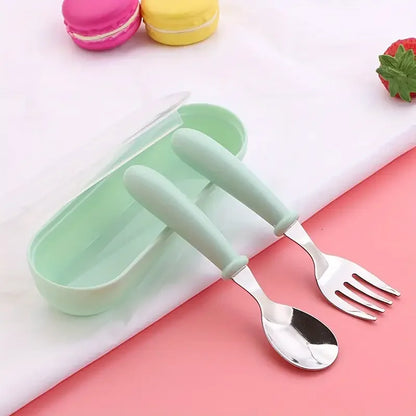 Set Of 2 Stainless Steel Children's Cutlery Spoon/fork Box Suitable For Baby Cutlery, Ideal As A Gift For Mothers And Babies 
