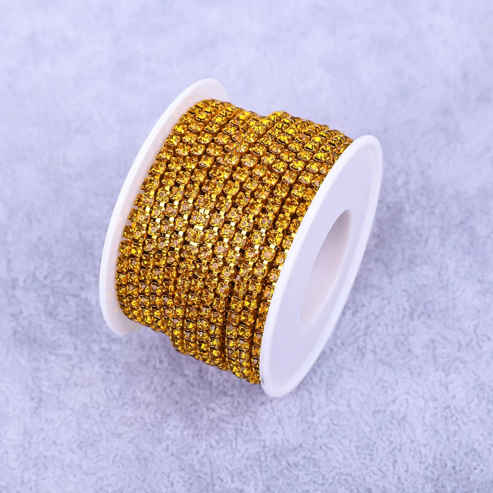 Crystal 10 Yard Rhinestones Trim Stone Cup Chain Gold Diamond Strass Decorative Applique Crystal Trimmings For Dresses - Topa