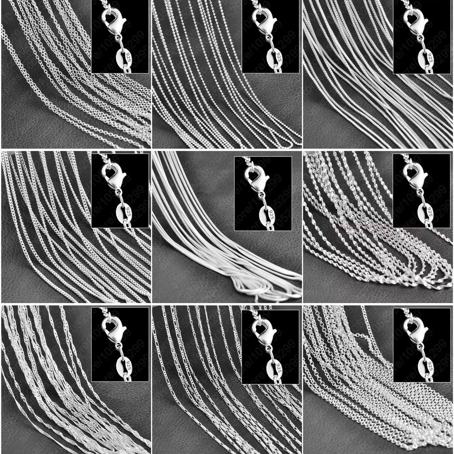 10PCS Pure 925 Sterling Silver Charm Link Chain Necklace Jewelry with Strong Smooth Lobster Clasps 16-30 Inches