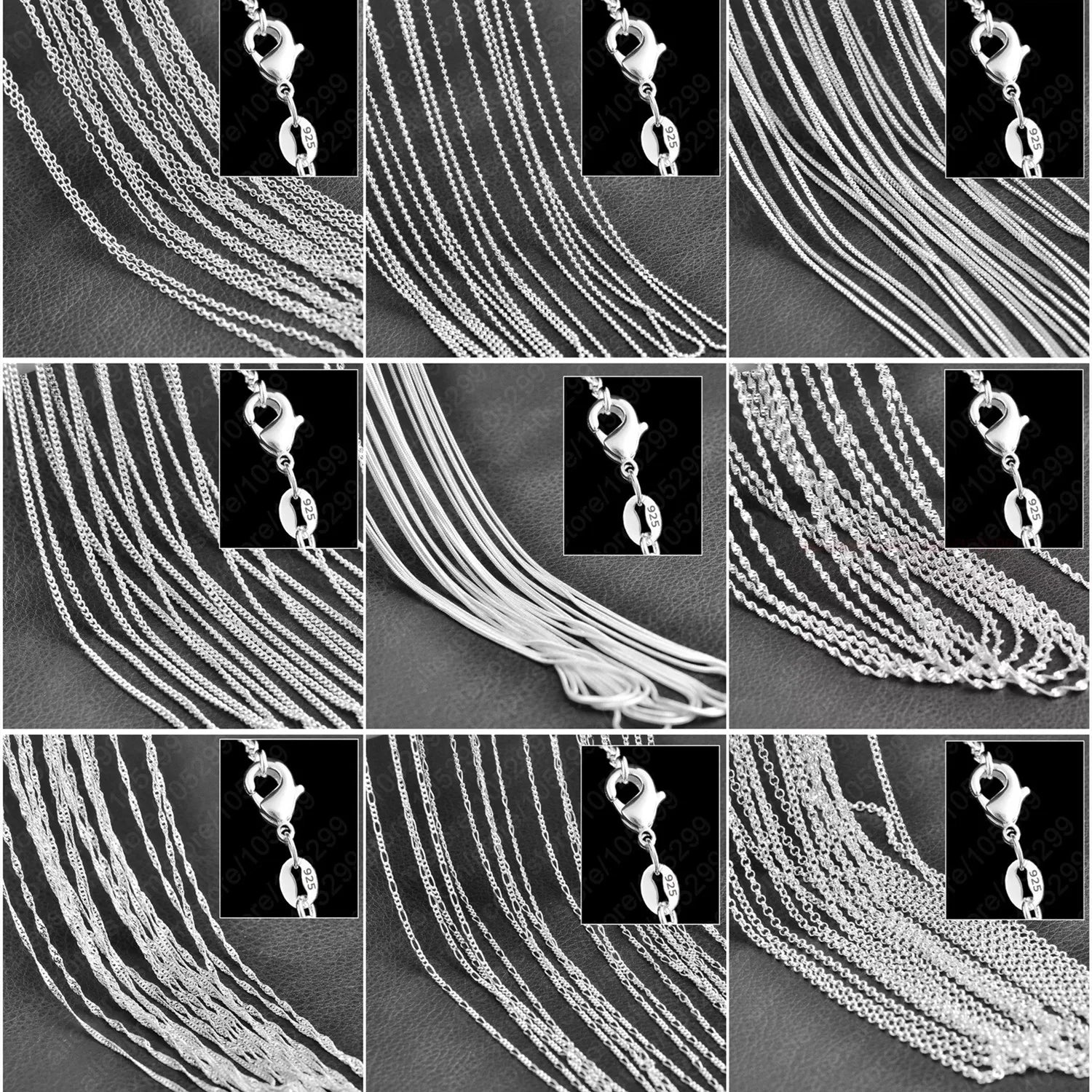 10PCS Pure 925 Sterling Silver Charm Link Chain Necklace Jewelry with Strong Smooth Lobster Clasps 16-30 Inches