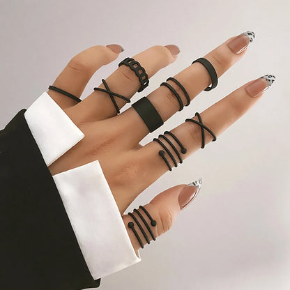 Punk Simple Rings Set Silver Color Geometric Hollw Wide Ring Set Women's Vintage Joint Hiphop Finger Rings Jewelry - 03