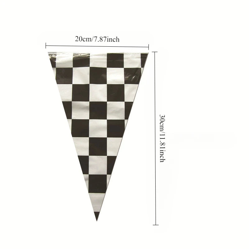 10m Longer Race Car Birthday Banner Decoration Black and White Checkered Flag Theme Party Supplies Birthday Decoration