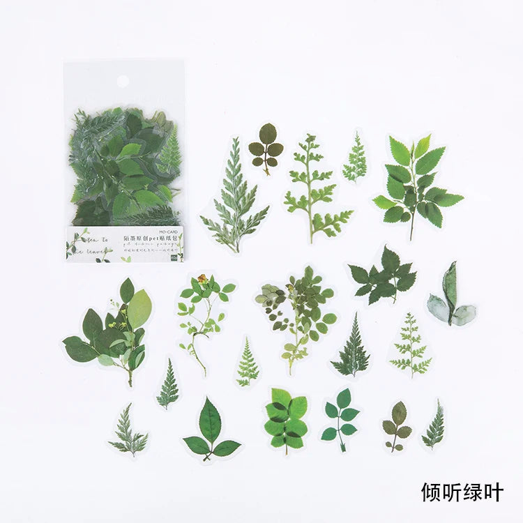 40pcs/bag Vintage Ginkgo leaves flowers PET sticker package DIY diary decoration sticker album scrapbooking - B