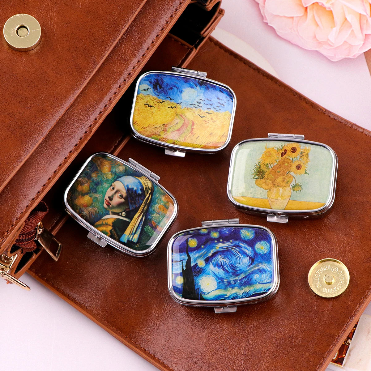 Van Gogh Art Mini Pill Box 2-Compartment Medicine Pill Organizer Household Portable Medicine Storage Box Travel Jwelery Gift