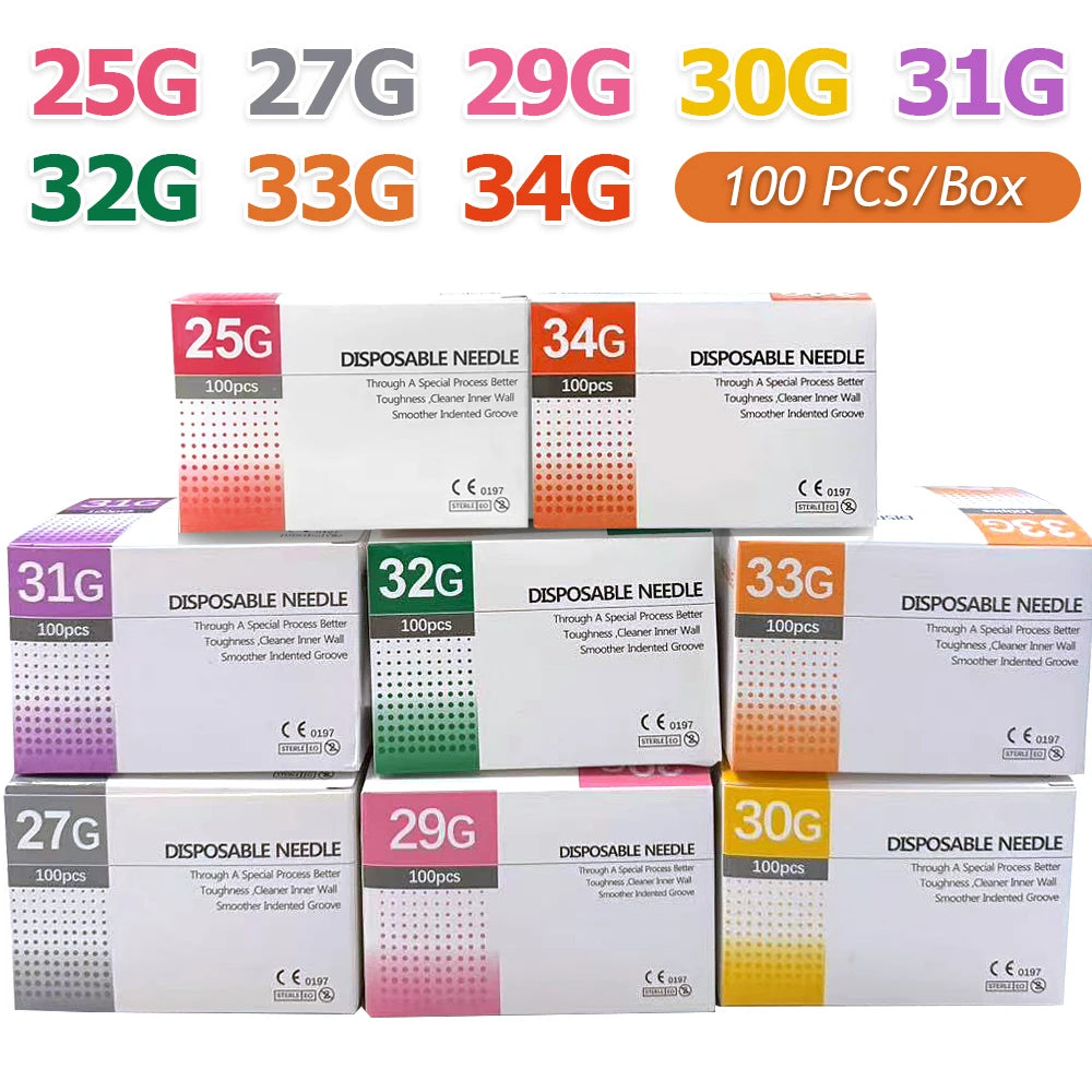 100Pcs 25G 27G 29G 34G 33G 32G 31G 30G Painless Small Superfine Beauty Needle Disposable Injection Piercing Needles 1.5/4/6/1