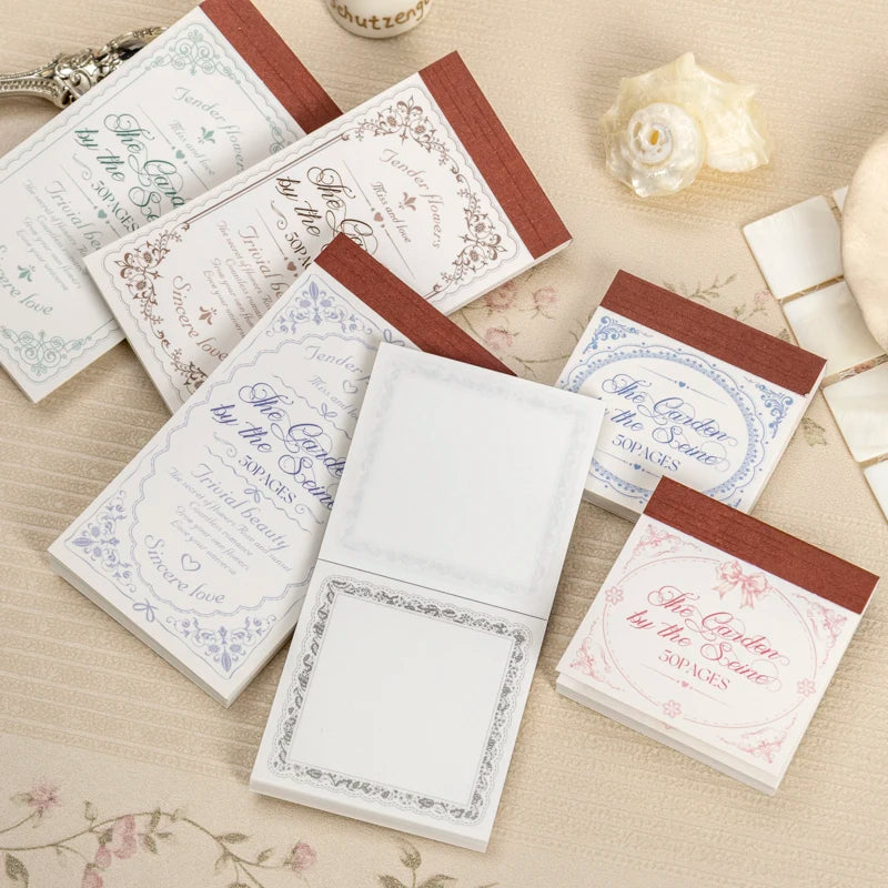 50sheets The Garden By The Seine Vintage Flower Border Memo Pad Creative DIY Journal Material Collage Stationery Note