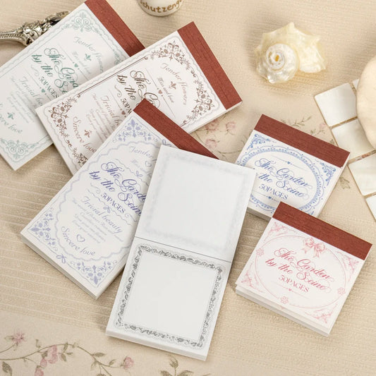 50sheets The Garden By The Seine Vintage Flower Border Memo Pad Creative DIY Journal Material Collage Stationery Note