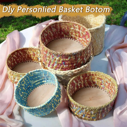 3 Pcs/Set Crochet Basket Base Poplar Plywood Unfinished Blank Cross Stitch Carved Hand-Woven DIY Crafts Basket Wooden Bottom