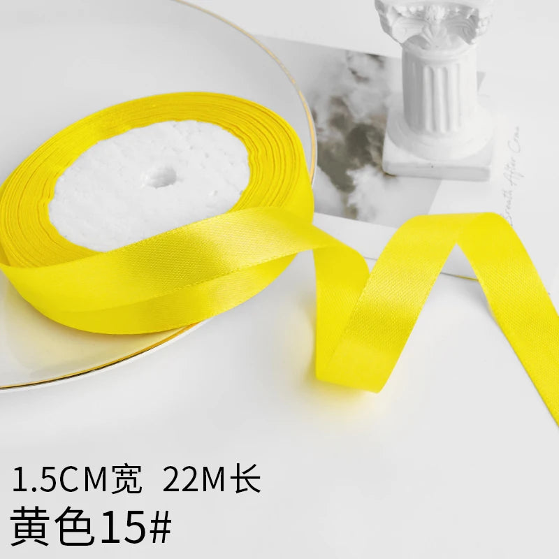 Wusmart 22Meters/Roll 1.5cm Single Face Satin Ribbon DIY Handmade Crafts Fabric Christmas Wedding Decoration Silk Ribbons - Y