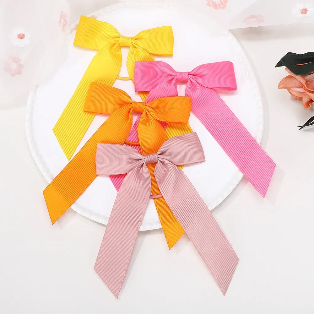 1PC Solid Color Ribbon Pigtail Hair Bows Elastic Hair Bands Holders Ties Hair Accessories for Baby Girls Infants Toddler
