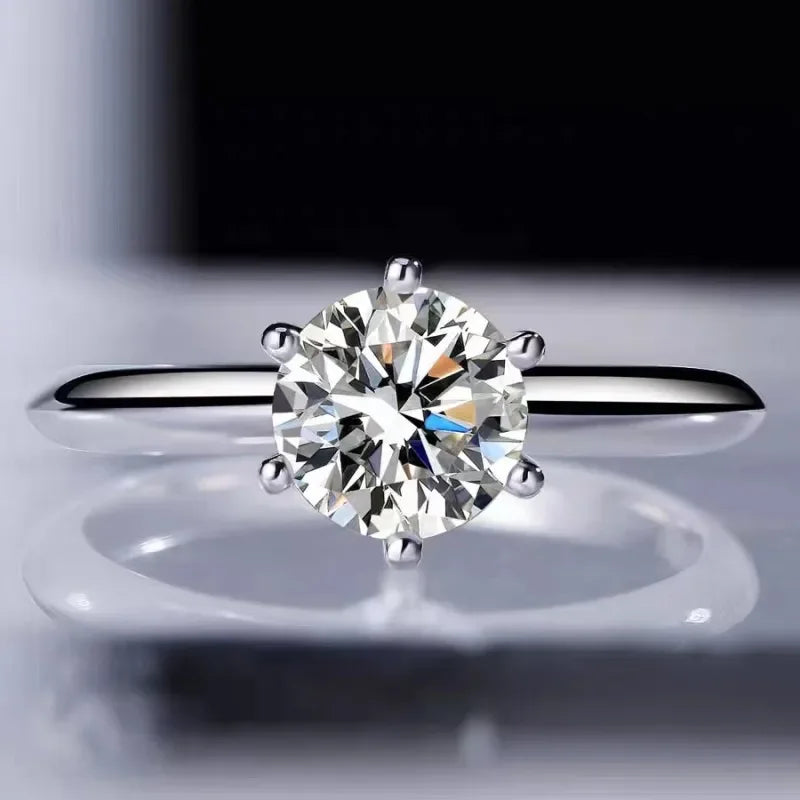 Solitaire ring Real 925 Sterling silver 1ct Moissanite cz Engagement Wedding Band Rings for women Bridal Statement Party Jewe