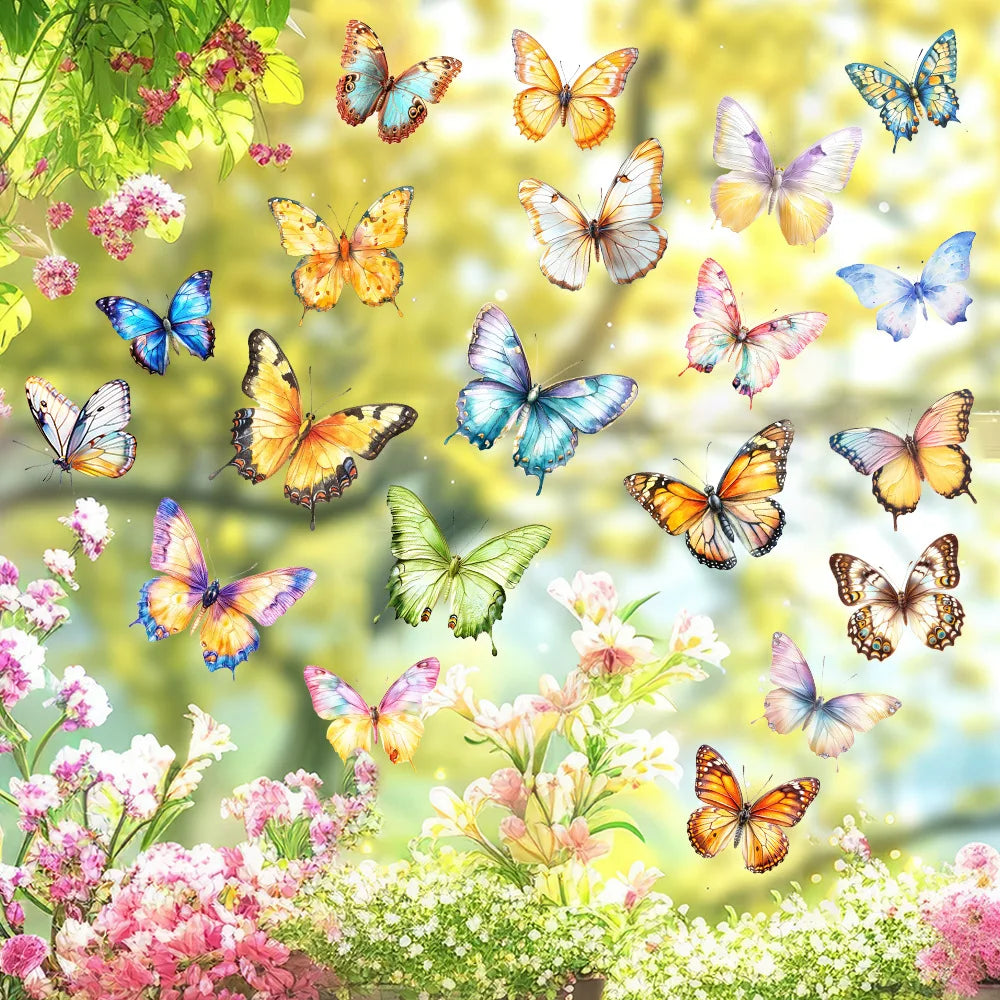 Spring Butterfly Window Clings - Colorful Double-Sided Removable & Reusable Anti-Collision Stickers for Home Decor