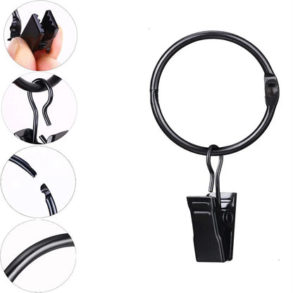 12Pcs Curtain Rings with Clips Metal Curtain Hooks Hangers Black Drapery Clips with Rings Curtain Accessories