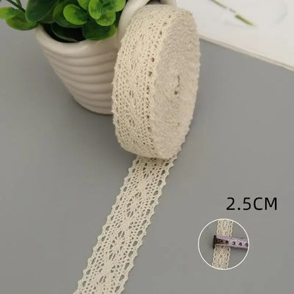 5Yards Cotton Lace Trim Ribbon Beige Sewing Trim Lace Ribbon Crochet Lace Fabric DIY Wedding Party Craft Gift Decor - 02