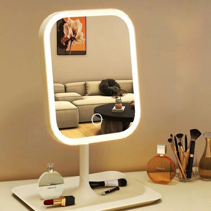 New 1Pc LED Modern Desktop Vanity Mirror, Portable 3 Color Light LED Makeup Mirror Touching Mirror Women Bedroom Dressing Mir