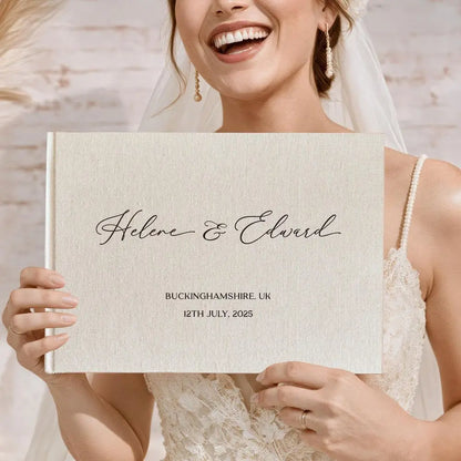 Custom Wedding Guest Book with Pen Personalized Linen Hardcover Photo Album Wedding Keepsake & Anniversary Memory Guestbook G