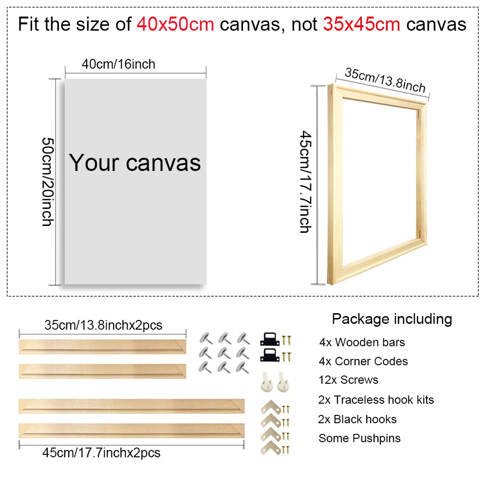 30x40 40x50 50x70 60x90 Canvas Frame Wooden Frames Wooden Photo Oil Painting Canvas Diamond Painting Frames Canvas Wood Wall
