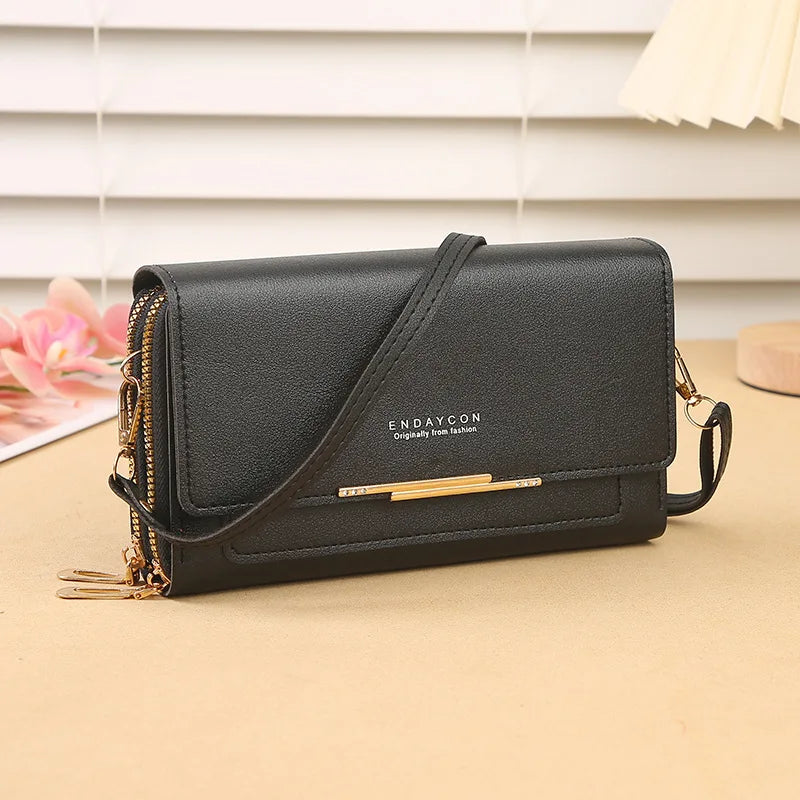 2024 New Women's Wallet Korean Multifunctional Shoulder Bag Mid-length Clutch Coin Purse - black