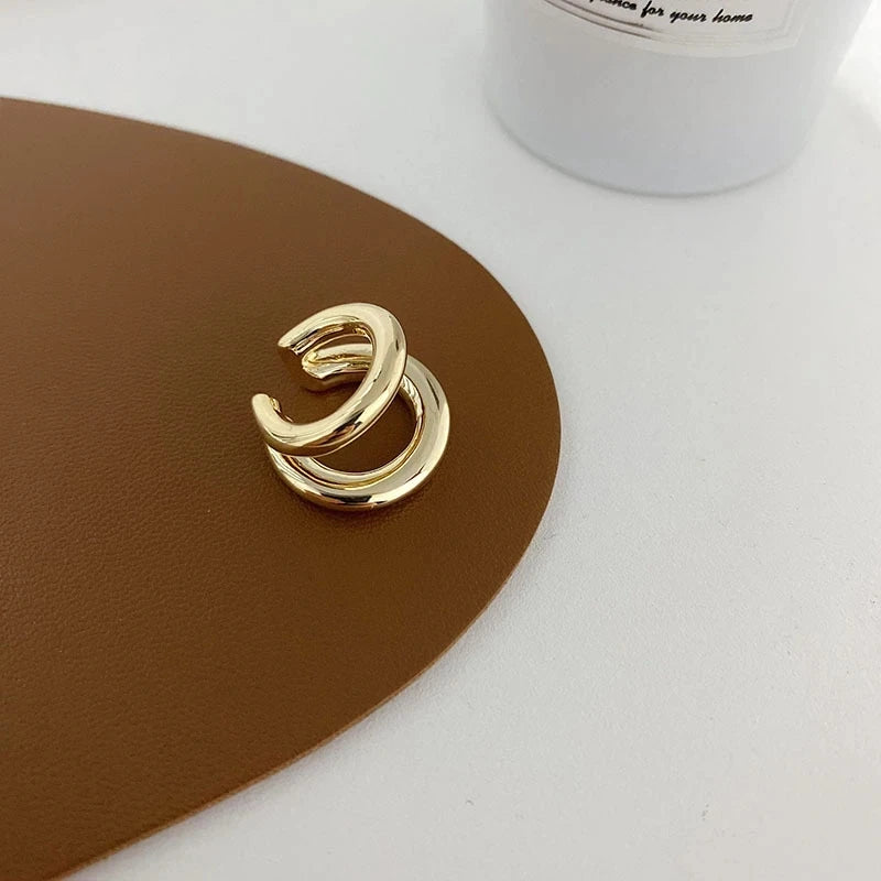 Fake Piercing Earcuff Double Circle Ear Cuff Faux Earrings for Women Man Hiphop Vintage Cuffs Earclips Accessories Korean Fas