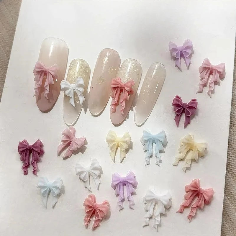 French Ribbons Colorful Resin Cute Bowknot Charm Leopard Print Bow Tie Nail Art Decorations Manicure Tools Accessories Wholes