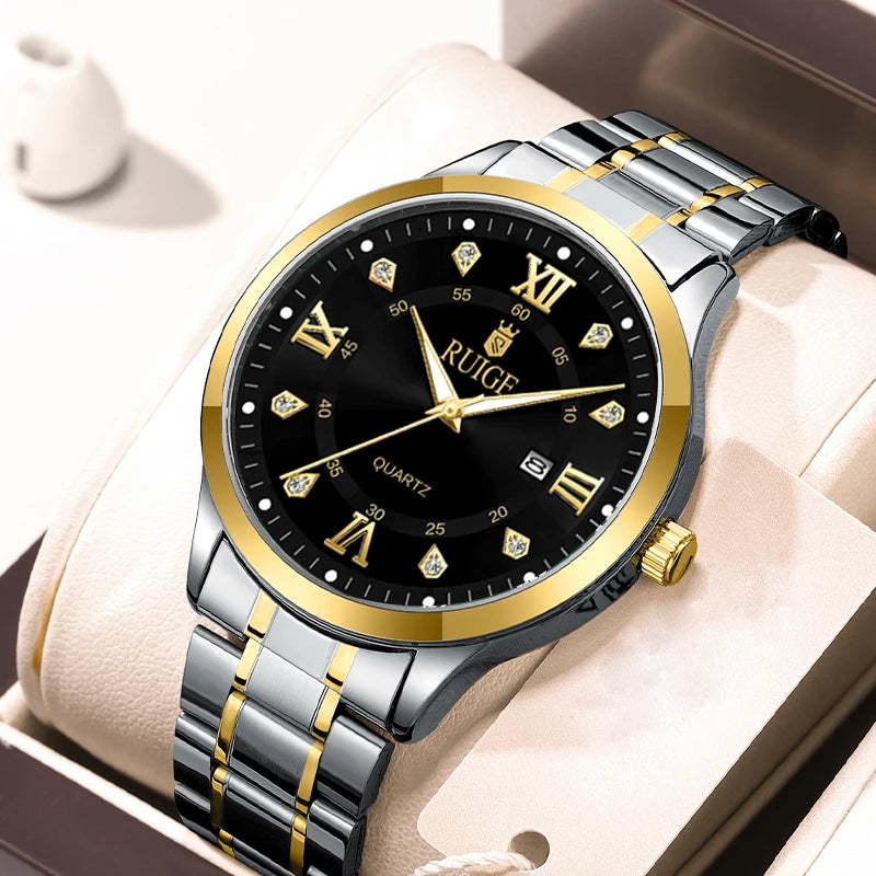 RUIGE Fashion Men's Watch Roman Scale Minimalist Men's Famous Watch Night Glow Waterproof Trendy Watch