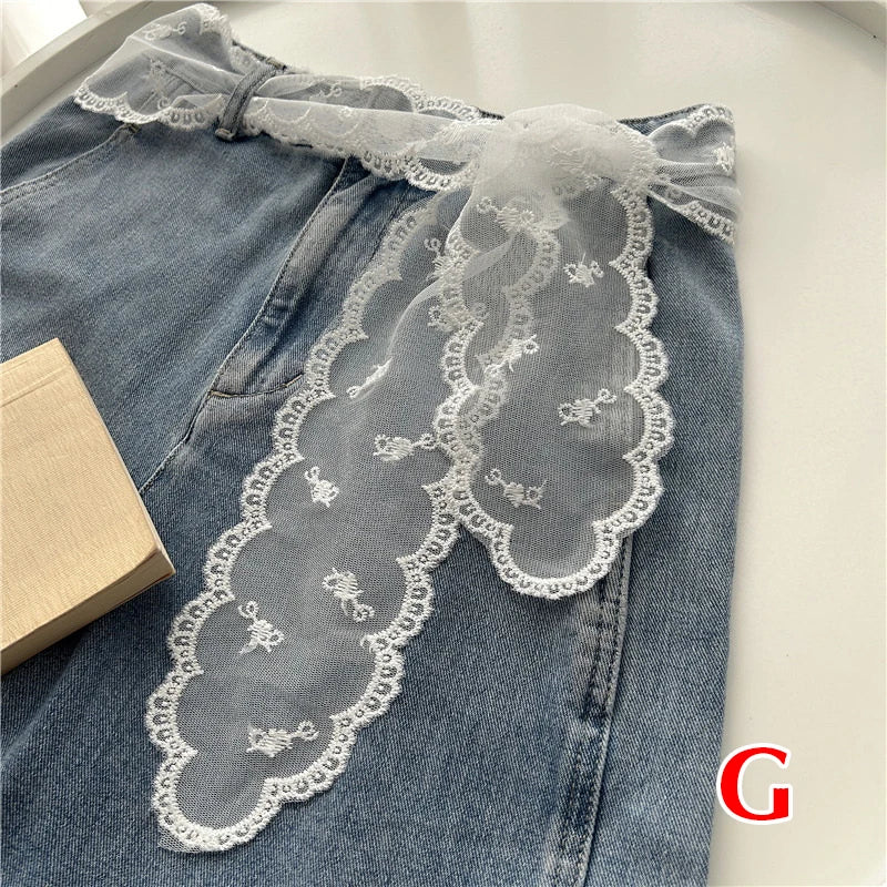 Sweet Lace Elastic Bow Tie Bohemian Waist Chain Belt for Women Fashion Sweater Chain Waist Seal Body Decor Accessories