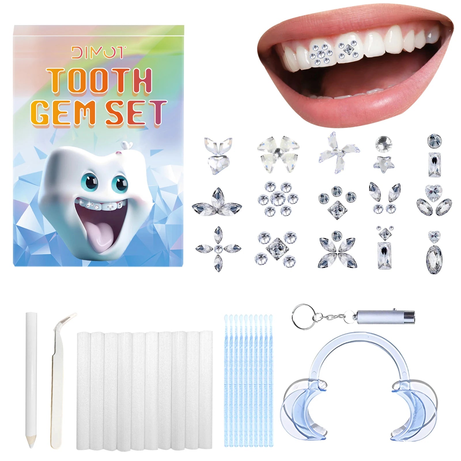 DIY Teeth Gems Kit With Glues And Light Teeth Anti-drop Clear Precious Stone Jewelry Decoration Glittering Tooth Jewelry Kit 