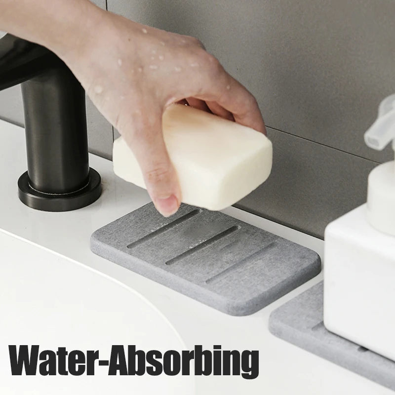 Diatom Mud Soap Dish Quick-Dry Pad Bathroom Countertop Soap Toiletries Absorbent Mat Rectangular Soap Holder Bathroom Supplie