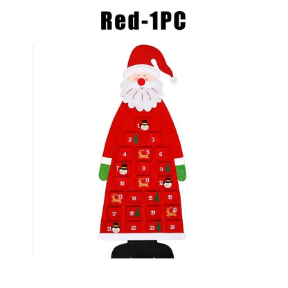 Santa Claus Felt Advent Calendar Countdown to Christmas Wall Hanging for Home Holiday Decor Festive Seasonal Ornament - Red 1