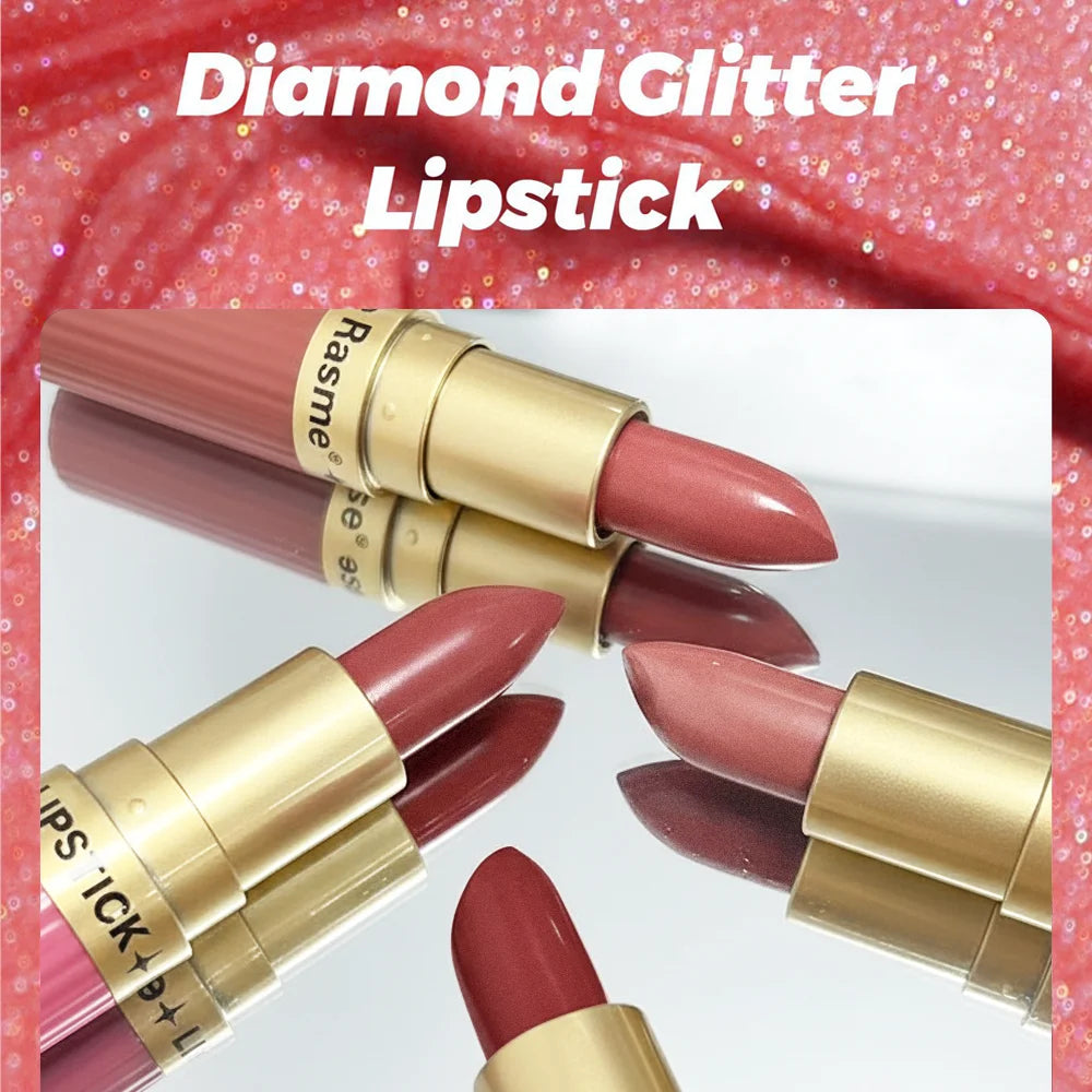 Pearlescent Pink Glitter Velvet Lipstick Metallic Waterproof Long Lasting Matte Shimmer Diamond Lipstick Women Makeup Cosmeti