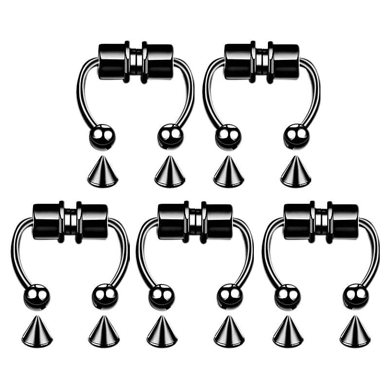 5pcs Stainless Steel Magnet Fake Nose Ring Hoop Fake Piercing Hoop Septum Rings For Women Fashion Gothic Rock Body Jewelry Gi