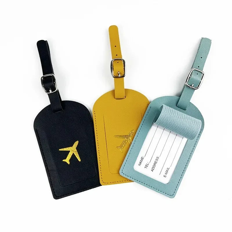 Stamped Leather Business Luggage Tag Suitcase Address Label Luggage Boarding Case Label Name ID Address Clip Travel Accessori